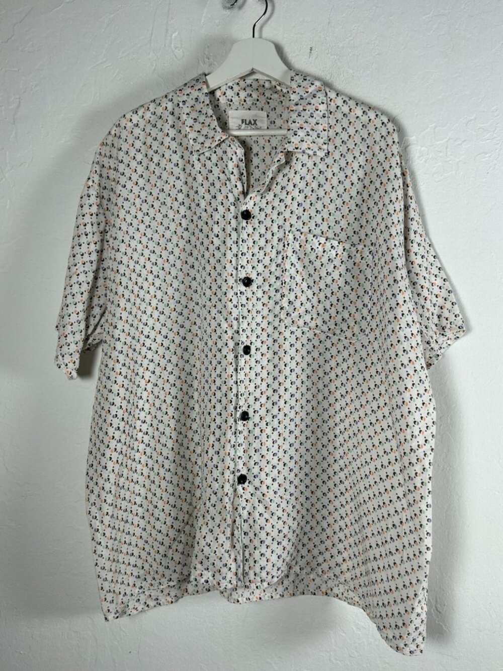 Flax Jeanne Engelhart Mens Linen Button-Up Shirt Medium Multicolor Dotted Print